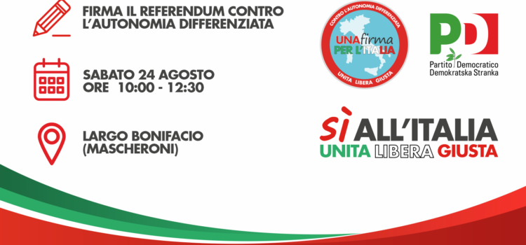 Viale XX Settembre: presidio per la raccolta delle firme per la richiesta di referendum abrogativo della legge sull’Autonomia differenziata